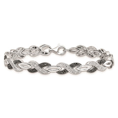 White Night Sterling Silver Rhodium-plated Black and White Diamond 7.5 Inch Bracelet QDX1220