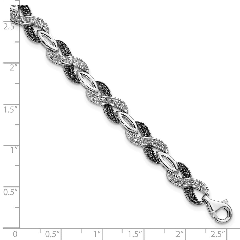 White Night Sterling Silver Rhodium-plated Black and White Diamond 7.5 Inch Bracelet QDX1220