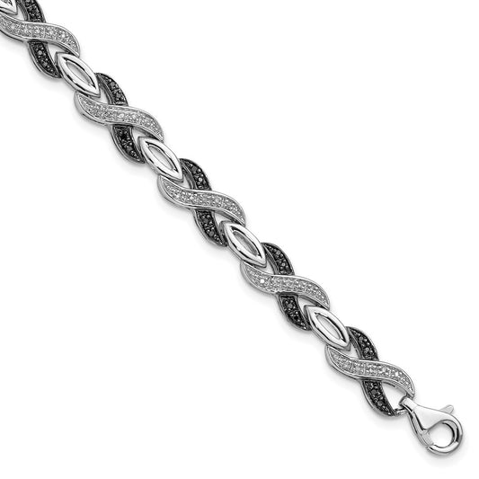 White Night Sterling Silver Rhodium-plated Black and White Diamond 7.5 Inch Bracelet QDX1220