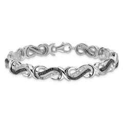 White Night Sterling Silver Rhodium-plated Black and White Diamond 7.5 Inch Bracelet QDX1233