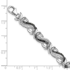 White Night Sterling Silver Rhodium-plated Black and White Diamond 7.5 Inch Bracelet QDX1233