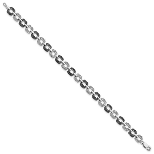 White Night Sterling Silver Rhodium-plated Black and White Diamond 7.5 Inch Bracelet QDX1235