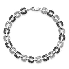 White Night Sterling Silver Rhodium-plated Black and White Diamond 7.5 Inch Bracelet QDX1235