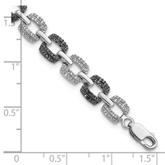 White Night Sterling Silver Rhodium-plated Black and White Diamond 7.5 Inch Bracelet QDX1235
