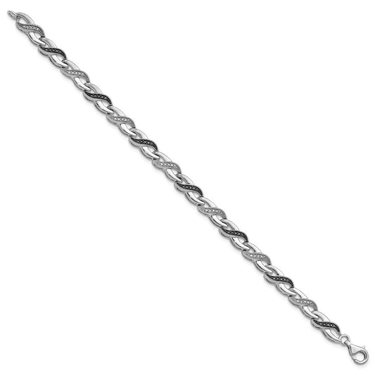 White Night Sterling Silver Rhodium-plated Black and White Diamond 7.5 Inch Bracelet QDX1237