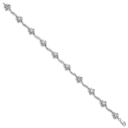 Sterling Silver Rhodium-plated Floral Diamond Bracelet QDX1248