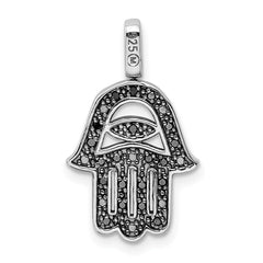 Sterling Silver Rhodium 0.2ct. Blk & Wht Dia. Reverible Hamsa Pendant QDX1256