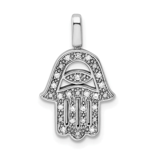 Sterling Silver Rhodium 0.2ct. Blk & Wht Dia. Reverible Hamsa Pendant QDX1256