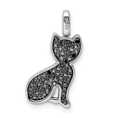 Sterling Silver Rhodium 0.25ct. Blk & Wht Dia. Reversible Cat Pendant QDX1258