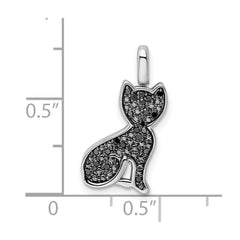 Sterling Silver Rhodium 0.25ct. Blk & Wht Dia. Reversible Cat Pendant QDX1258