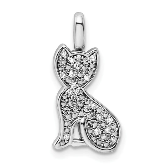Sterling Silver Rhodium 0.25ct. Blk & Wht Dia. Reversible Cat Pendant QDX1258