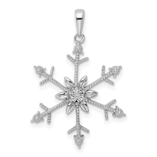 Sterling Silver Rhodium Diam. SnowFlake Pendant QDX1267