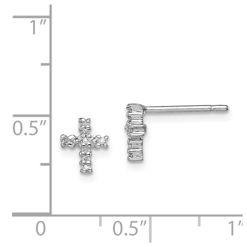QDX163 Sterling Silver Rhodium Diamond Cross Post Earrings