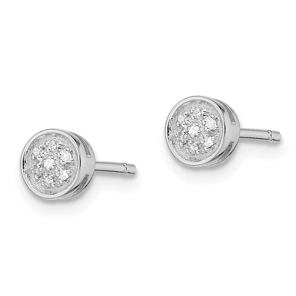 QDX286 White Night Sterling Silver Rhodium-plated Diamond Circle Post Earrings