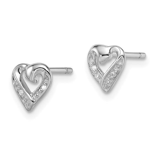 QDX288 Sterling Silver Rhodium Diamond Heart Post Earrings