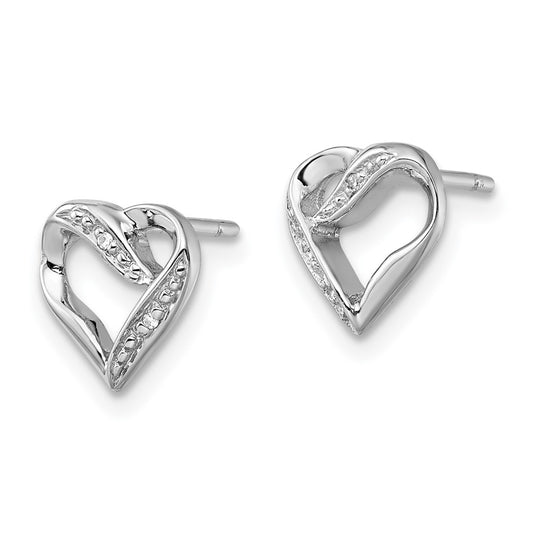 QDX289 Sterling Silver Rhodium Diamond Heart Post Earrings