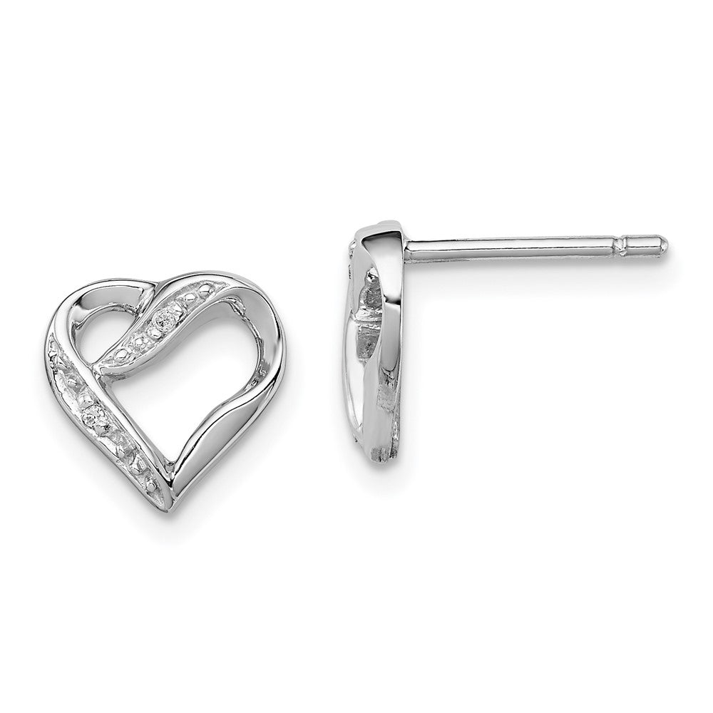 QDX289 Sterling Silver Rhodium Diamond Heart Post Earrings