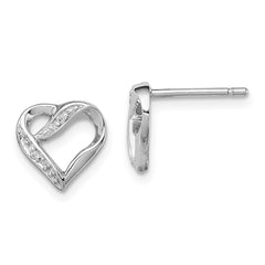 QDX289 Sterling Silver Rhodium Diamond Heart Post Earrings