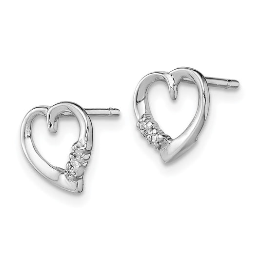 QDX290 Sterling Silver Rhodium Diamond Heart Post Earrings