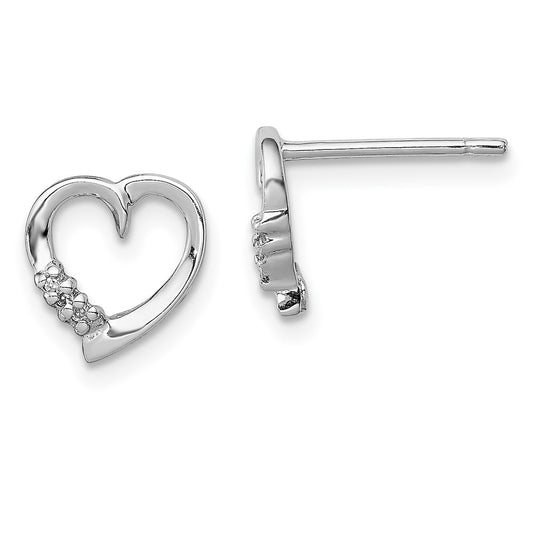 QDX290 Sterling Silver Rhodium Diamond Heart Post Earrings