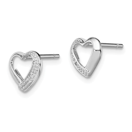 QDX291 Sterling Silver Rhodium Diamond Heart Post Earrings