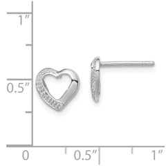 QDX291 Sterling Silver Rhodium Diamond Heart Post Earrings
