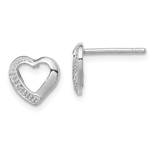 QDX291 Sterling Silver Rhodium Diamond Heart Post Earrings