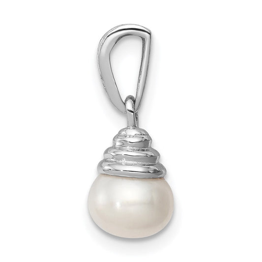 Sterling Silver Rhodium 5-6mm FW Cultured Pearl & Diamond Pendant QDX300
