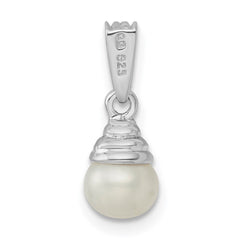 Sterling Silver Rhodium 5-6mm FW Cultured Pearl & Diamond Pendant QDX300