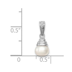 Sterling Silver Rhodium 5-6mm FW Cultured Pearl & Diamond Pendant QDX300