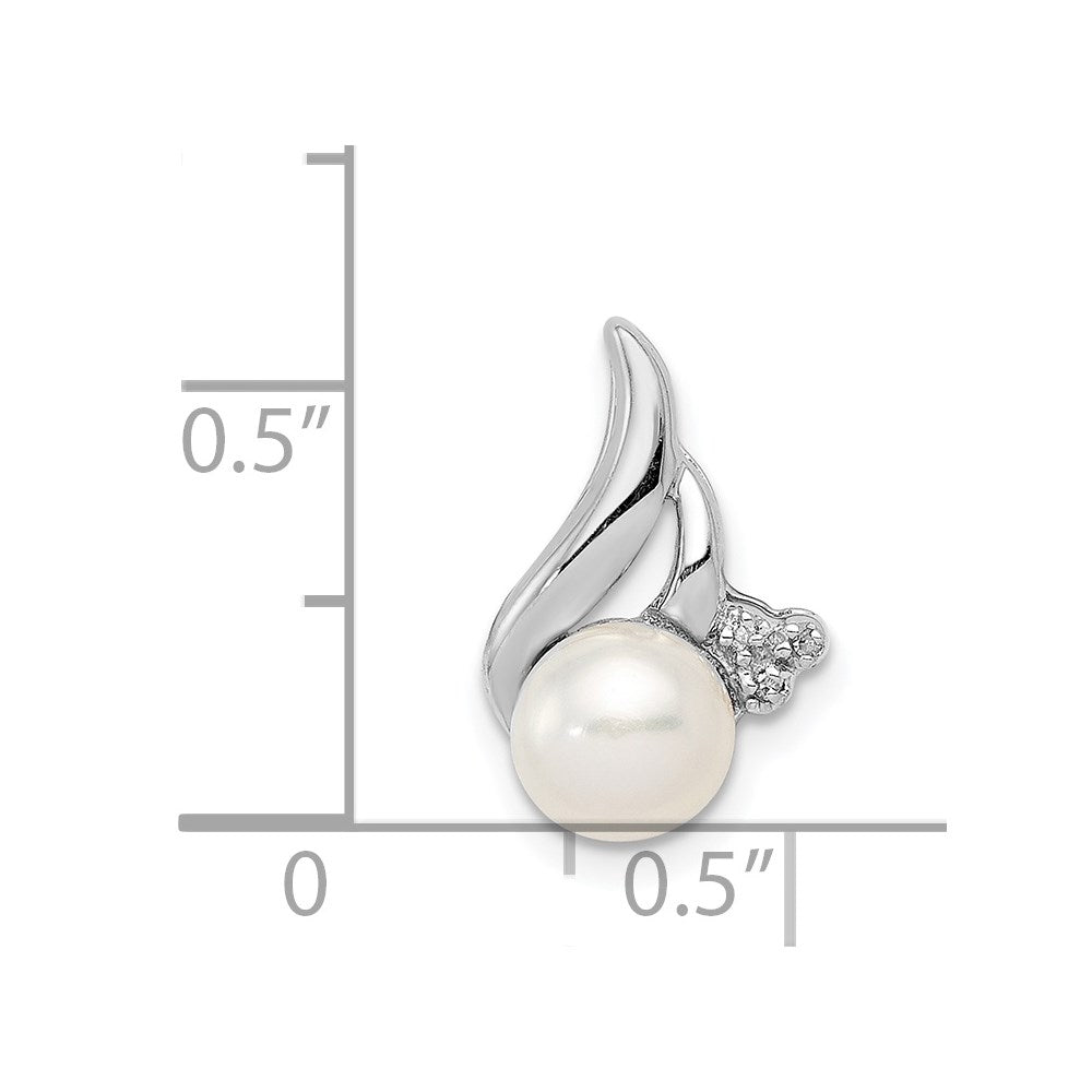 Sterling Silver Rhodium 6mm FW Cultured Pearl & Diamond Chain Slide QDX303