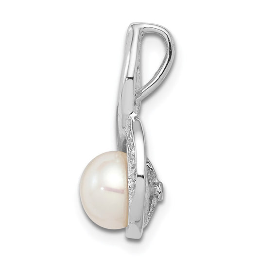 Sterling Silver Rhodium 6mm FW Cultured Pearl & Diamond Chain Slide QDX305