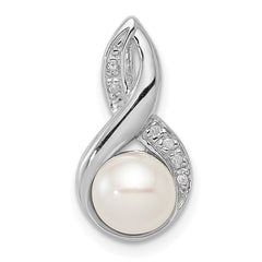 Sterling Silver Rhodium 6mm FW Cultured Pearl & Diamond Chain Slide QDX305