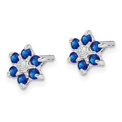 QDX306 Sterling Silver Rhodium Sapphire & Diamond Post Earrings