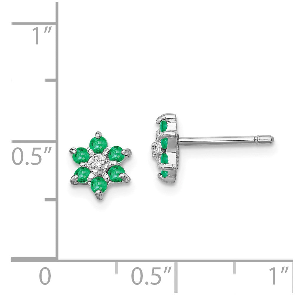 QDX307 Sterling Silver Rhodium Emerald & Diamond Post Earrings
