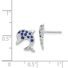 QDX308 Sterling Silver Rhodium Sapphire & Diamond Dolphin Post Earrings