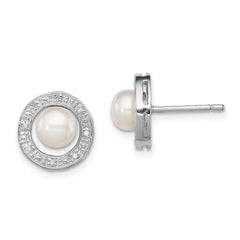 QDX310 Sterling Silver Rhodium 6mm FW Cultured Pearl & Diamond Post Ear