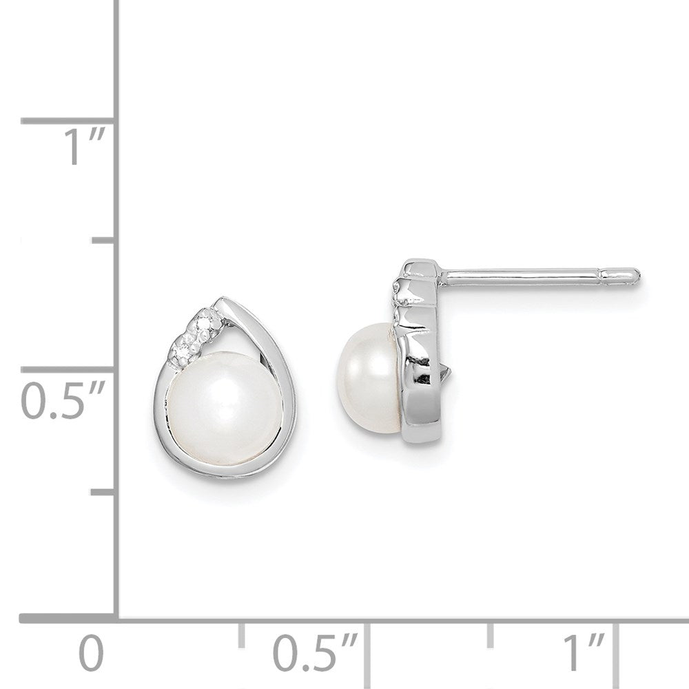 QDX312 Sterling Silver Rhodium-plated 5mm FW Cultured Pearl & Diamond Post Ear