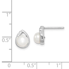 QDX312 Sterling Silver Rhodium-plated 5mm FW Cultured Pearl & Diamond Post Ear