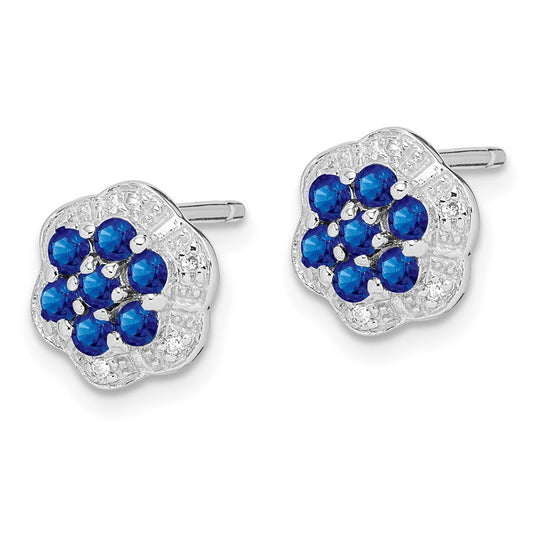 QDX315 Sterling Silver Rhodium Sapphire & Diamond Post Earrings
