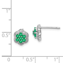 QDX316 Sterling Silver Rhodium Emerald & Diamond Post Earrings