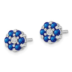 QDX317 Sterling Silver Rhodium Sapphire & Diamond Post Earrings