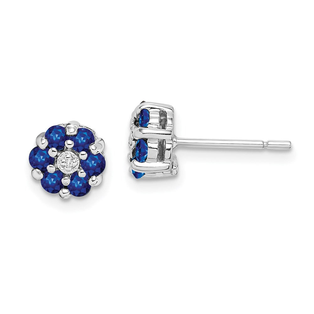 QDX317 Sterling Silver Rhodium Sapphire & Diamond Post Earrings