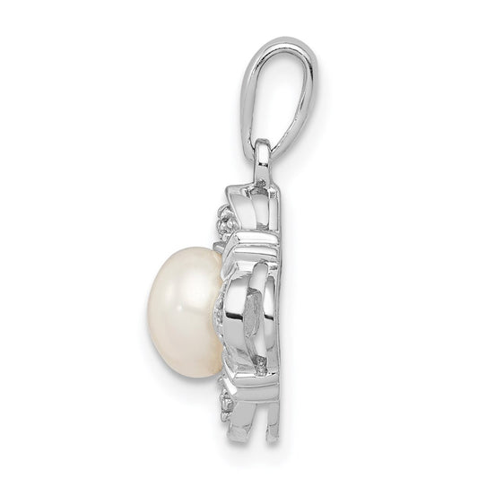 Sterling Silver Rhodium FW Cultured Pearl & Diamond Pendant QDX321