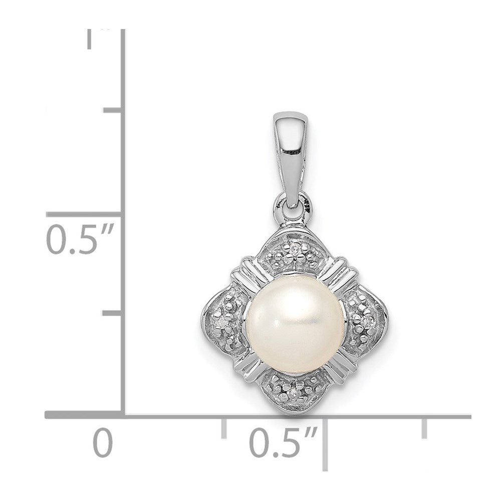 Sterling Silver Rhodium FW Cultured Pearl & Diamond Pendant QDX321