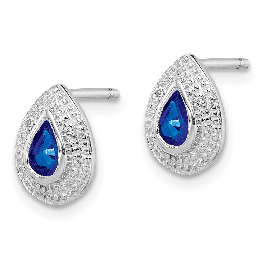 QDX323 Sterling Silver Rhodium Dark Sapphire & Diamond Post Earrings