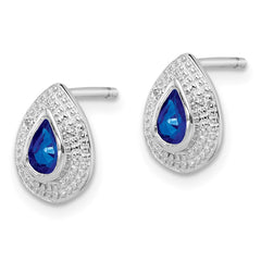 QDX323 Sterling Silver Rhodium Dark Sapphire & Diamond Post Earrings