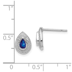 QDX323 Sterling Silver Rhodium Dark Sapphire & Diamond Post Earrings