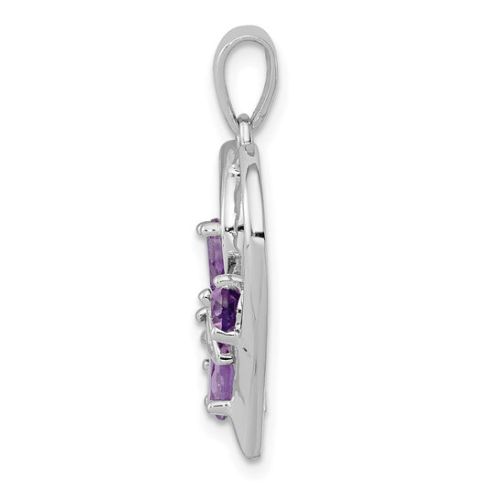 Sterling Silver RH Plated Amethyst and Diamond Butterfly Heart Pendant QDX366