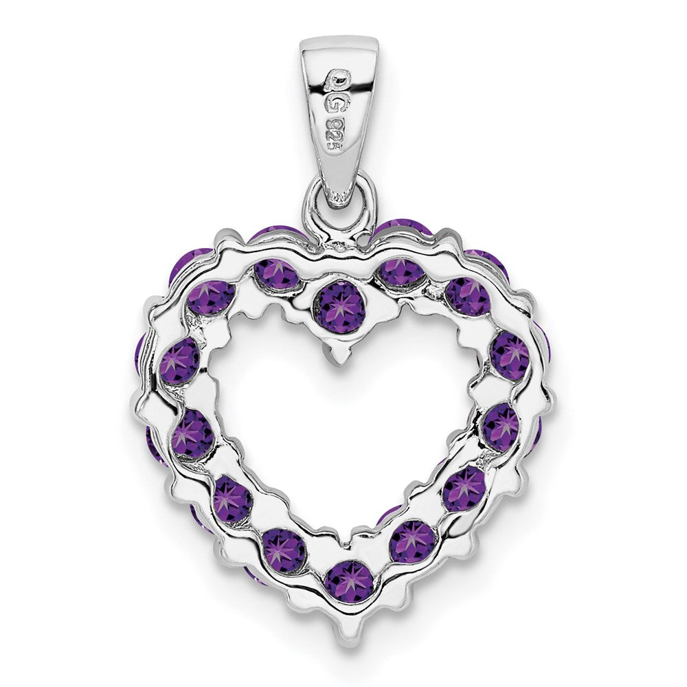 Sterling Silver Rhodium Plated Amethyst Heart Pendant QDX373
